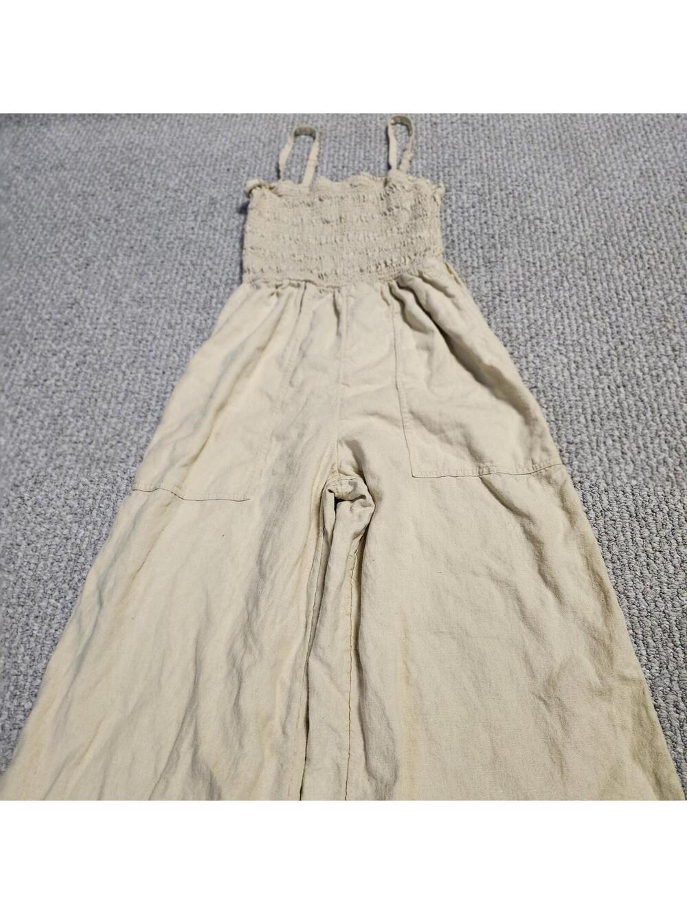 Universal Thread Beige Linen Rayon Staright Leg Jumpsuit XS - Picture 5 of 10